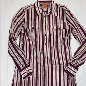 Tory Burch Long Sleeve Tunic Striped Blouse, Sz 4